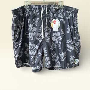 Spicy Tuna Mens 4X Swim Trunks Shorts Hibiscus Hawaiian Charcoal Gray NEW